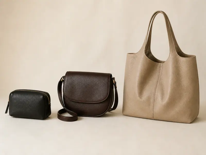 Bolsos Misako de diferentes tamaños y precios sobre fondo claro
